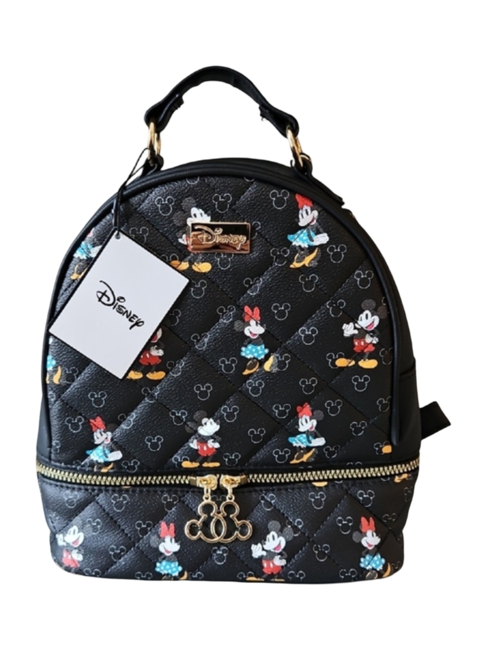 Mickey Minnie Small Quilted Backpack Purse Shoulder Bag Black Mini